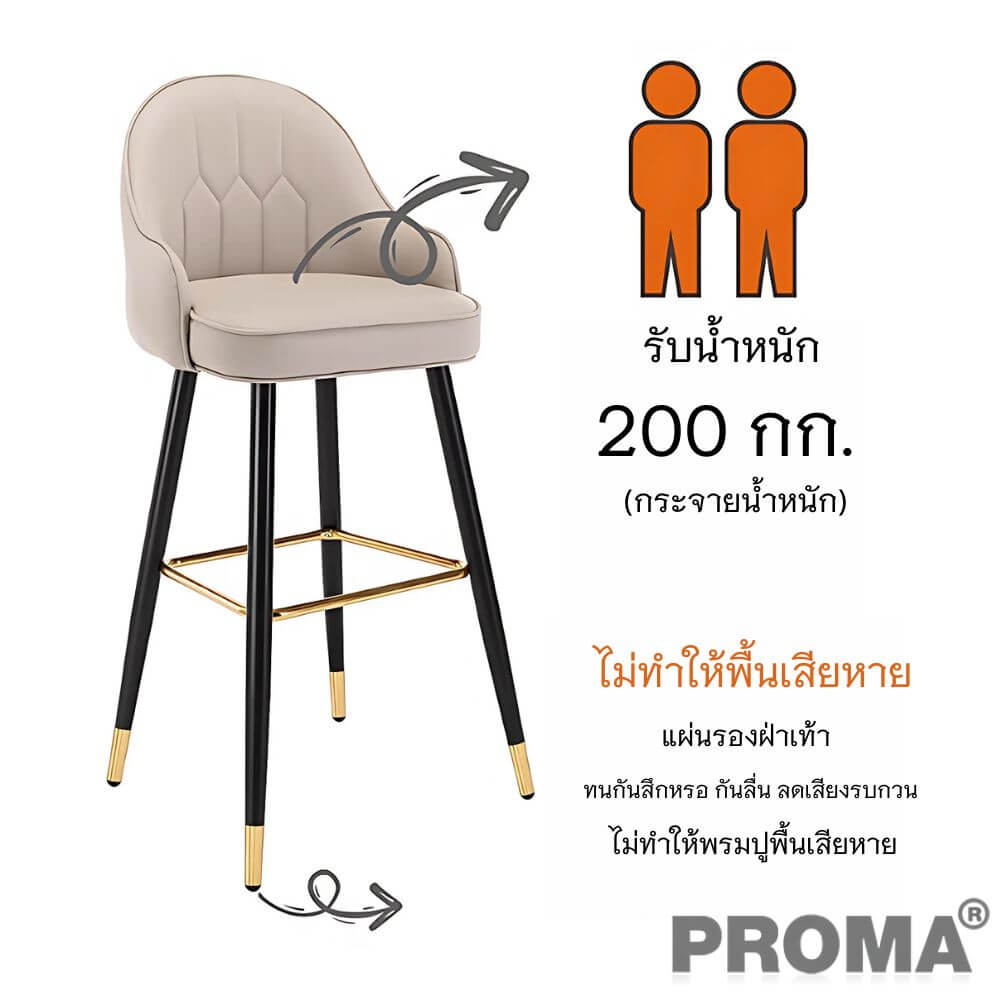  [Pre-order] เก้าอี้บาร์ทรงสูง สไตล์โมเดิร์น Proma-C-62 75 ซม. สีฟ้ากำมะหยี่